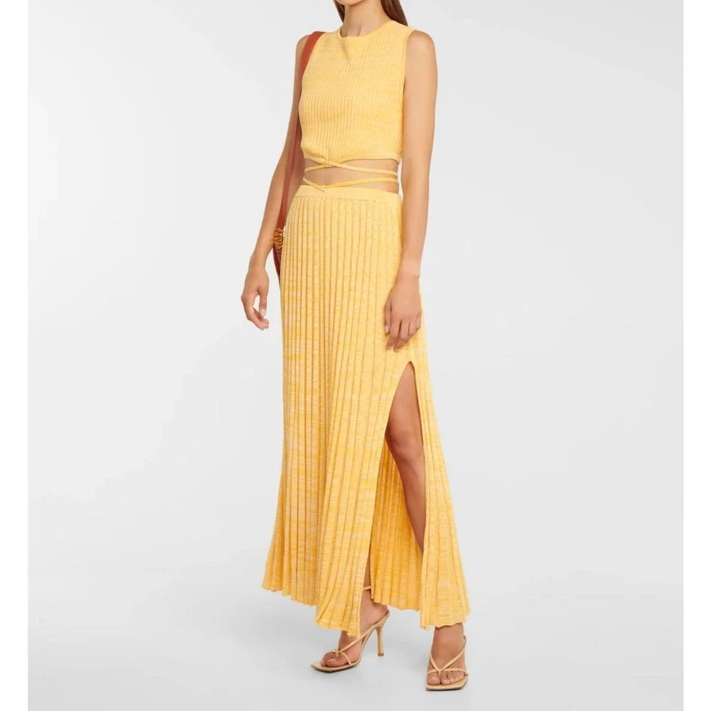 Christopher Esber Yellow Rib Knit wrap tank top midi Skirt coord Set  M